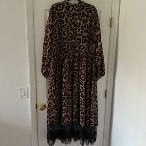 Leopard Print Dress with Black Lace Hem